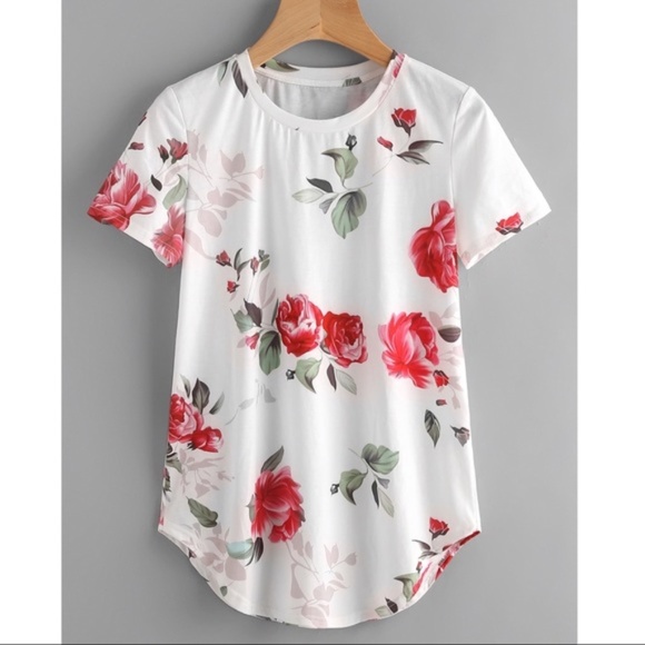 October Love Tops - {October Love}Size Large Left!White/Red Floral Top